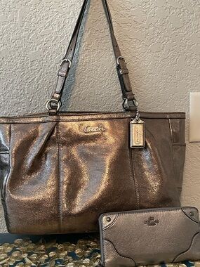Metallic Coach Leather Handbag & Wallet
